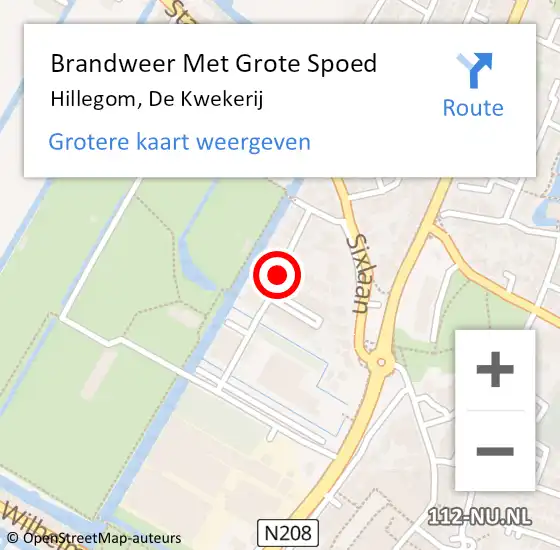 Locatie op kaart van de 112 melding: Brandweer Met Grote Spoed Naar Hillegom, De Kwekerij op 8 februari 2017 18:09