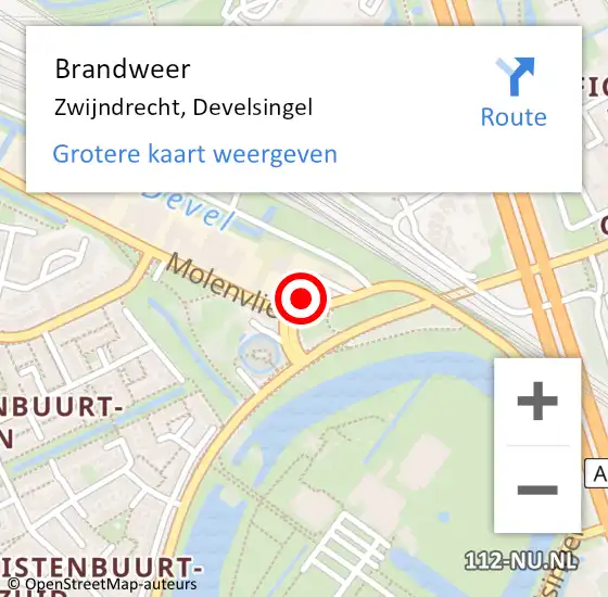 Locatie op kaart van de 112 melding: Brandweer Zwijndrecht, Develsingel op 8 februari 2017 18:47