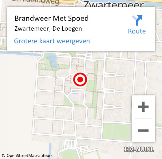 Locatie op kaart van de 112 melding: Brandweer Met Spoed Naar Zwartemeer, De Loegen op 8 februari 2017 19:37