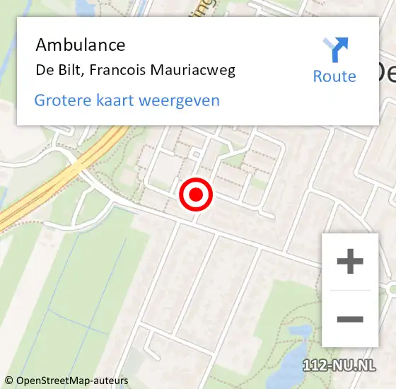 Locatie op kaart van de 112 melding: Ambulance De Bilt, Francois Mauriacweg op 8 februari 2017 20:31