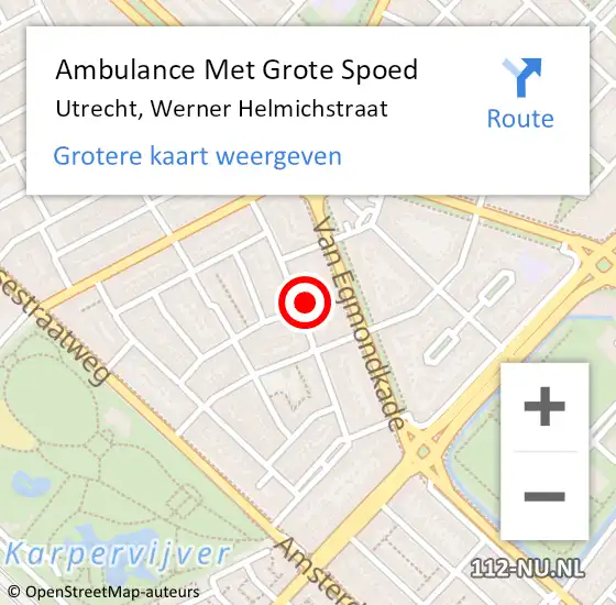 Locatie op kaart van de 112 melding: Ambulance Met Grote Spoed Naar Utrecht, Werner Helmichstraat op 8 februari 2017 21:34