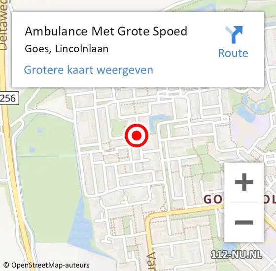 Locatie op kaart van de 112 melding: Ambulance Met Grote Spoed Naar Goes, Lincolnlaan op 9 februari 2017 07:43