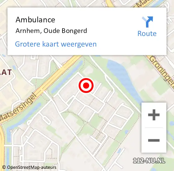 Locatie op kaart van de 112 melding: Ambulance Arnhem, Oude Bongerd op 9 februari 2017 08:03