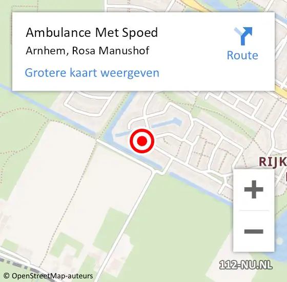 Locatie op kaart van de 112 melding: Ambulance Met Spoed Naar Arnhem, Rosa Manushof op 9 februari 2017 08:27