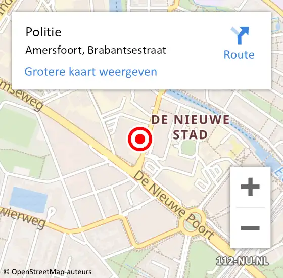 Locatie op kaart van de 112 melding: Politie Amersfoort, Brabantsestraat op 9 februari 2017 09:18