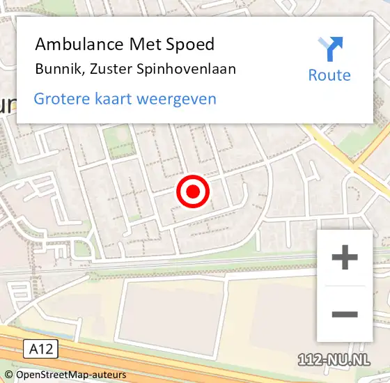 Locatie op kaart van de 112 melding: Ambulance Met Spoed Naar Bunnik, Zuster Spinhovenlaan op 9 februari 2017 10:31
