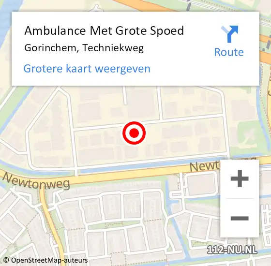 Locatie op kaart van de 112 melding: Ambulance Met Grote Spoed Naar Gorinchem, Techniekweg op 9 februari 2017 10:59