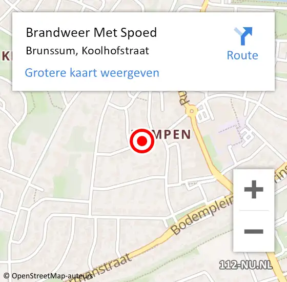Locatie op kaart van de 112 melding: Brandweer Met Spoed Naar Brunssum, Koolhofstraat op 9 februari 2017 11:21
