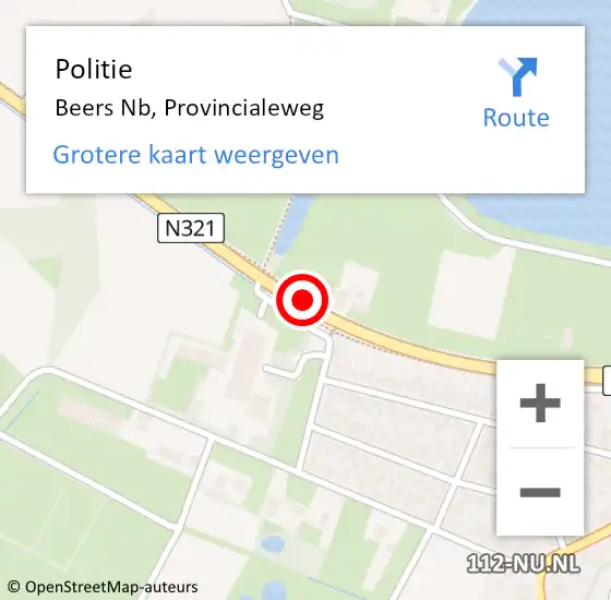 Locatie op kaart van de 112 melding: Politie Beers Nb, Provincialeweg op 9 februari 2017 12:01