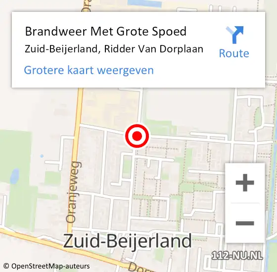 Locatie op kaart van de 112 melding: Brandweer Met Grote Spoed Naar Zuid-Beijerland, Ridder Van Dorplaan op 9 februari 2017 12:18