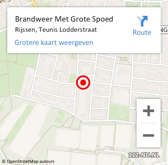 Locatie op kaart van de 112 melding: Brandweer Met Grote Spoed Naar Rijssen, Teunis Lodderstraat op 9 februari 2017 13:30