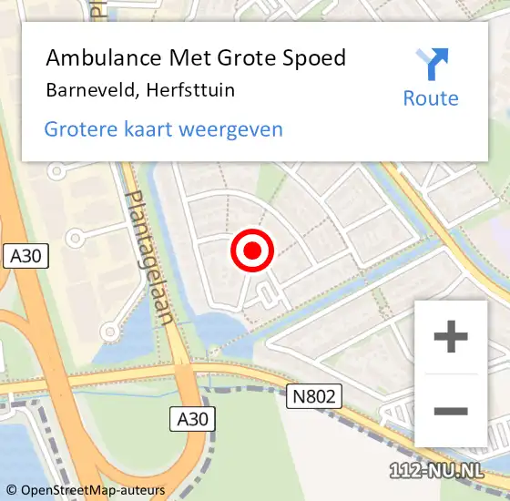 Locatie op kaart van de 112 melding: Ambulance Met Grote Spoed Naar Barneveld, Herfsttuin op 9 februari 2017 15:15