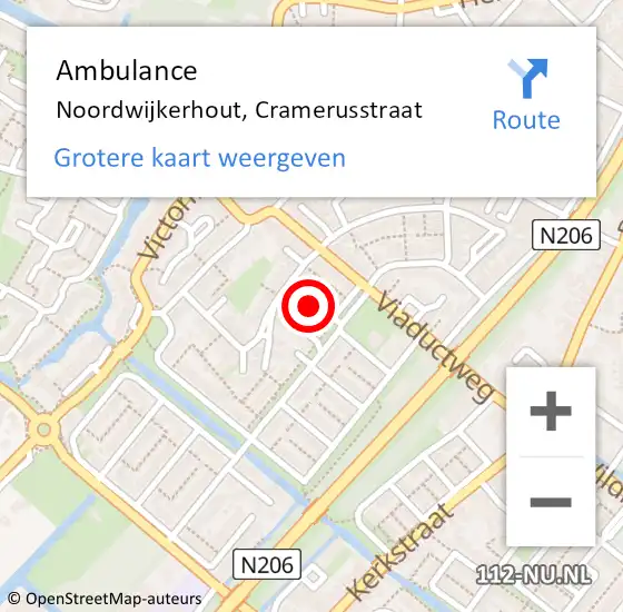 Locatie op kaart van de 112 melding: Ambulance Noordwijkerhout, Cramerusstraat op 10 januari 2014 14:09