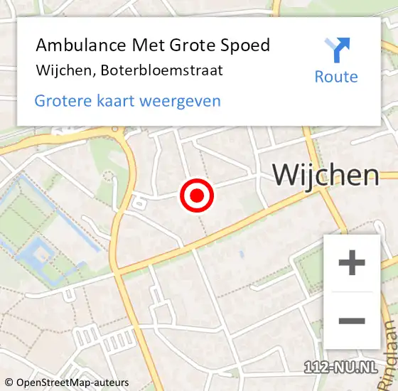 Locatie op kaart van de 112 melding: Ambulance Met Grote Spoed Naar Wijchen, Boterbloemstraat op 9 februari 2017 16:55