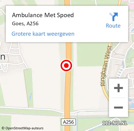 Locatie op kaart van de 112 melding: Ambulance Met Spoed Naar Goes, A256 op 9 februari 2017 18:04