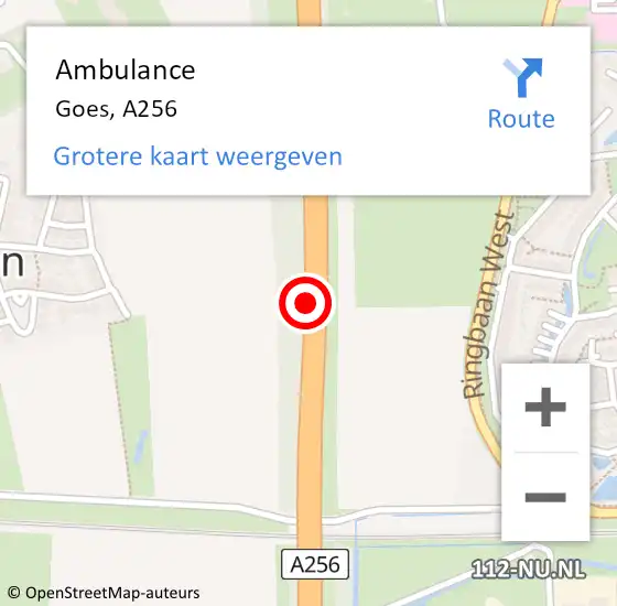 Locatie op kaart van de 112 melding: Ambulance Goes, A256 op 9 februari 2017 18:04