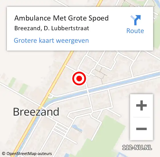 Locatie op kaart van de 112 melding: Ambulance Met Grote Spoed Naar Breezand, D. Lubbertstraat op 9 februari 2017 18:39