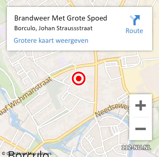 Locatie op kaart van de 112 melding: Brandweer Met Grote Spoed Naar Borculo, Johan Straussstraat op 9 februari 2017 18:57