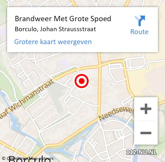 Locatie op kaart van de 112 melding: Brandweer Met Grote Spoed Naar Borculo, Johan Straussstraat op 9 februari 2017 18:59