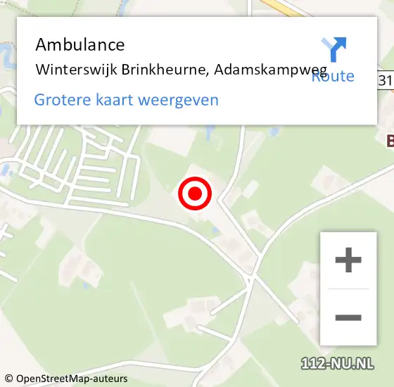 Locatie op kaart van de 112 melding: Ambulance Winterswijk Brinkheurne, Adamskampweg op 9 februari 2017 19:11