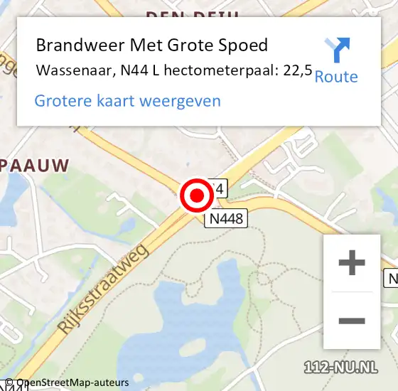 Locatie op kaart van de 112 melding: Brandweer Met Grote Spoed Naar Wassenaar, N44 L hectometerpaal: 22,5 op 9 februari 2017 19:16