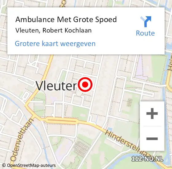 Locatie op kaart van de 112 melding: Ambulance Met Grote Spoed Naar Vleuten, Robert Kochlaan op 9 februari 2017 19:35