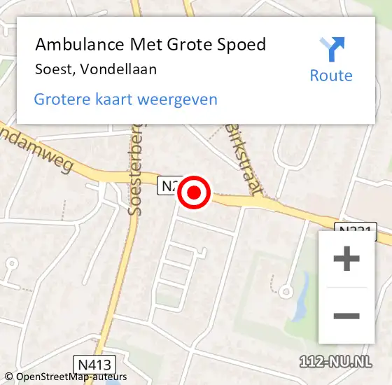 Locatie op kaart van de 112 melding: Ambulance Met Grote Spoed Naar Soest, Vondellaan op 9 februari 2017 19:59