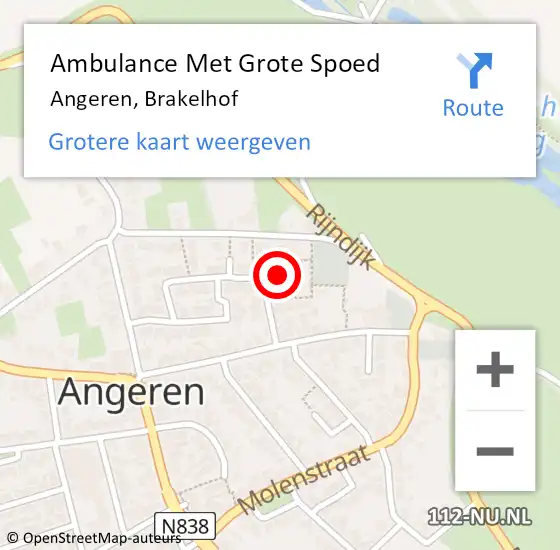 Locatie op kaart van de 112 melding: Ambulance Met Grote Spoed Naar Angeren, Brakelhof op 9 februari 2017 21:17