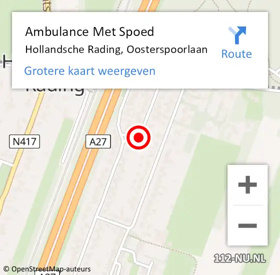 Locatie op kaart van de 112 melding: Ambulance Met Spoed Naar Hollandsche Rading, Oosterspoorlaan op 9 februari 2017 21:22