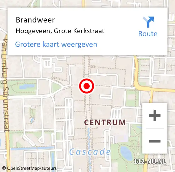 Locatie op kaart van de 112 melding: Brandweer Hoogeveen, Grote Kerkstraat op 9 februari 2017 21:40