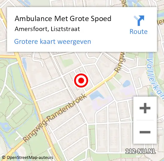 Locatie op kaart van de 112 melding: Ambulance Met Grote Spoed Naar Amersfoort, Lisztstraat op 9 februari 2017 22:32