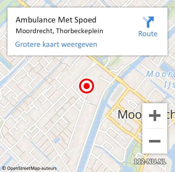 Locatie op kaart van de 112 melding: Ambulance Met Spoed Naar Moordrecht, Thorbeckeplein op 9 februari 2017 22:43