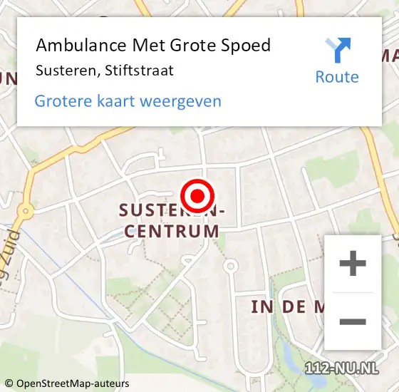 Locatie op kaart van de 112 melding: Ambulance Met Grote Spoed Naar Susteren, Stiftstraat op 9 februari 2017 23:15