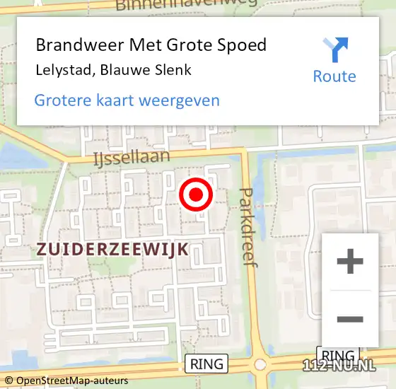 Locatie op kaart van de 112 melding: Brandweer Met Grote Spoed Naar Lelystad, Blauwe Slenk op 9 februari 2017 23:52