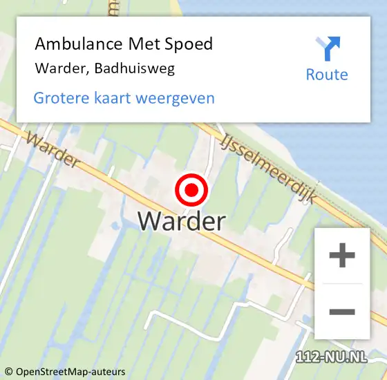 Locatie op kaart van de 112 melding: Ambulance Met Spoed Naar Warder, Badhuisweg op 9 februari 2017 23:54