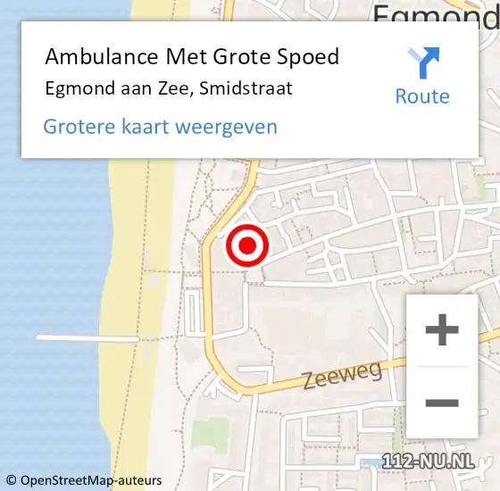 Locatie op kaart van de 112 melding: Ambulance Met Grote Spoed Naar Egmond aan Zee, Smidstraat op 10 februari 2017 02:50