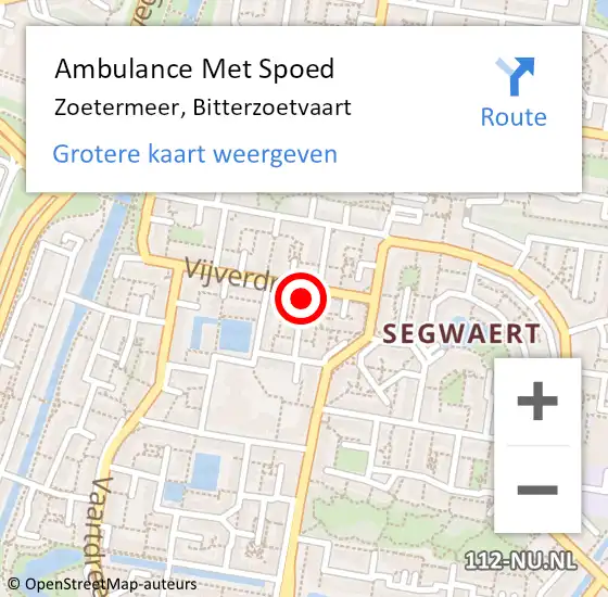 Locatie op kaart van de 112 melding: Ambulance Met Spoed Naar Zoetermeer, Bitterzoetvaart op 10 februari 2017 03:29