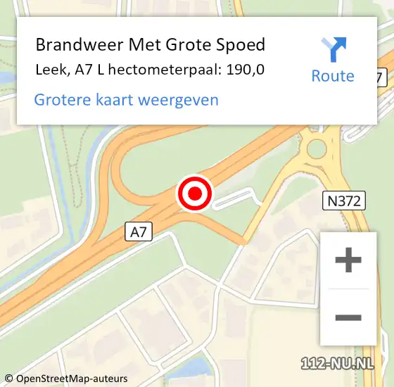 Locatie op kaart van de 112 melding: Brandweer Met Grote Spoed Naar Leek, A7 R hectometerpaal: 185,1 op 10 februari 2017 05:07