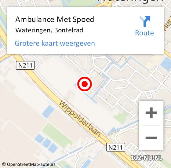 Locatie op kaart van de 112 melding: Ambulance Met Spoed Naar Wateringen, Bontelrad op 10 februari 2017 08:38