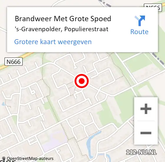 Locatie op kaart van de 112 melding: Brandweer Met Grote Spoed Naar 's-Gravenpolder, Populierestraat op 10 februari 2017 08:39