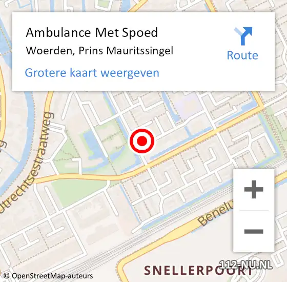 Locatie op kaart van de 112 melding: Ambulance Met Spoed Naar Woerden, Prins Mauritssingel op 10 februari 2017 12:19