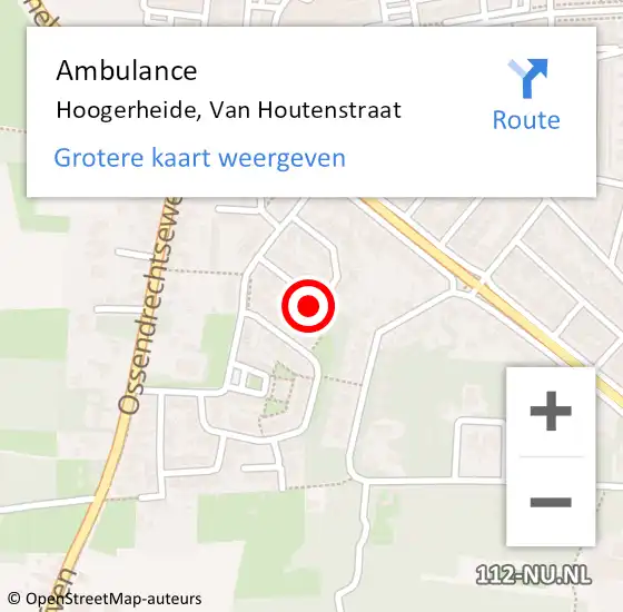 Locatie op kaart van de 112 melding: Ambulance Hoogerheide, Van Houtenstraat op 10 februari 2017 13:22