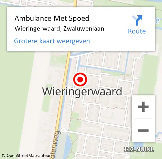 Locatie op kaart van de 112 melding: Ambulance Met Spoed Naar Wieringerwaard, Zwaluwenlaan op 10 februari 2017 16:36