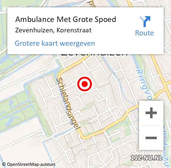 Locatie op kaart van de 112 melding: Ambulance Met Grote Spoed Naar Zevenhuizen, Korenstraat op 10 februari 2017 17:32