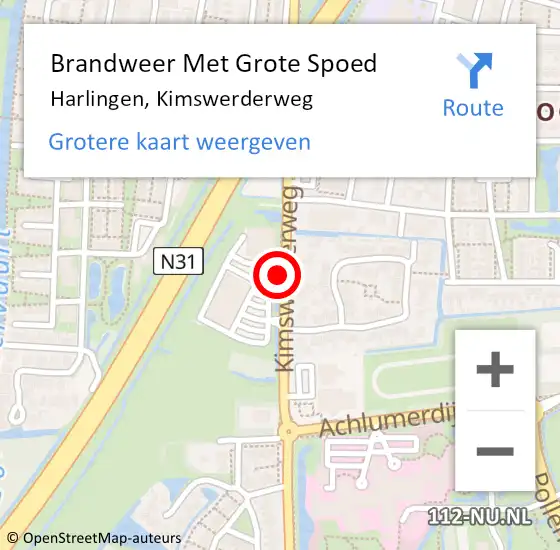 Locatie op kaart van de 112 melding: Brandweer Met Grote Spoed Naar Harlingen, Kimswerderweg op 10 februari 2017 17:37