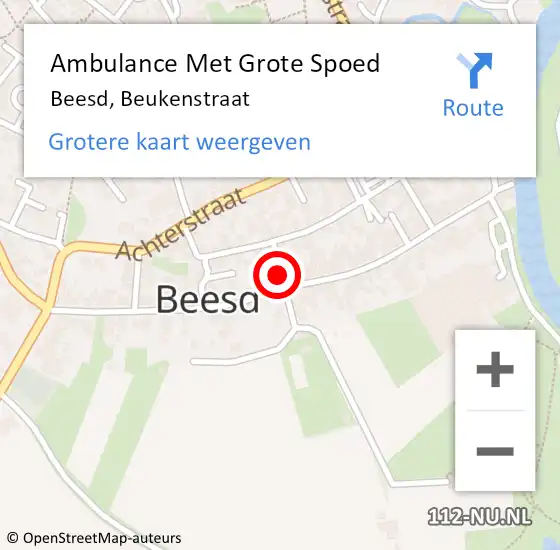 Locatie op kaart van de 112 melding: Ambulance Met Grote Spoed Naar Beesd, Beukenstraat op 10 februari 2017 18:58