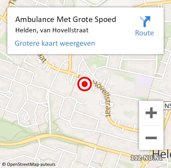 Locatie op kaart van de 112 melding: Ambulance Met Grote Spoed Naar Helden, van Hovellstraat op 10 februari 2017 19:26