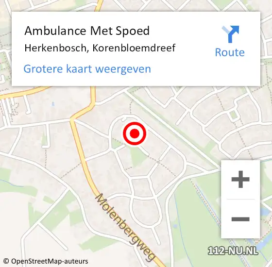 Locatie op kaart van de 112 melding: Ambulance Met Spoed Naar Herkenbosch, Korenbloemdreef op 10 februari 2017 21:42