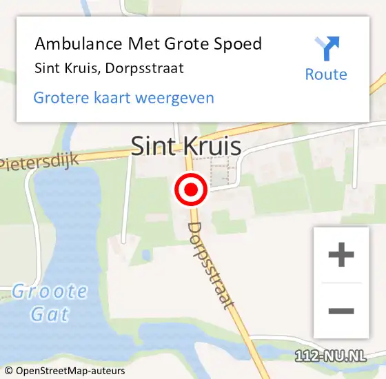 Locatie op kaart van de 112 melding: Ambulance Met Grote Spoed Naar Sint Kruis, Dorpsstraat op 10 februari 2017 21:49