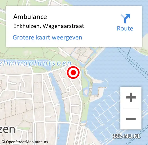 Locatie op kaart van de 112 melding: Ambulance Enkhuizen, Wagenaarstraat op 10 februari 2017 23:02